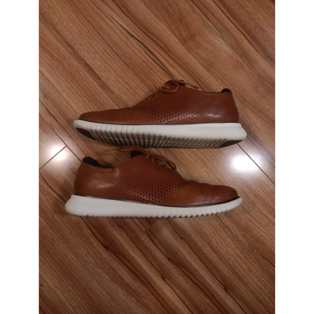Cole Haan Men's 2 Zerogrand Laser Wingtip Oxford Leather Shoe- British Tan/Ivory